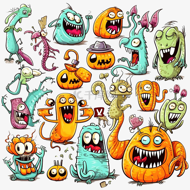 万圣节假期怪物和生物的卡通插图
