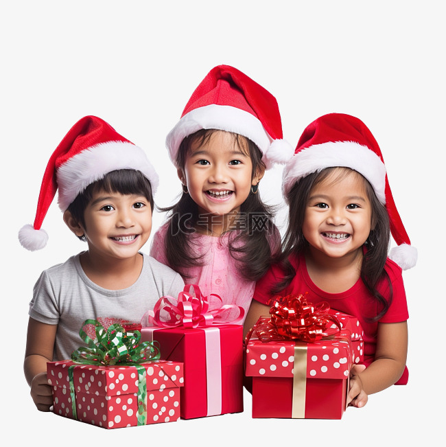 可爱的印度亚洲小孩子戴着圣诞老