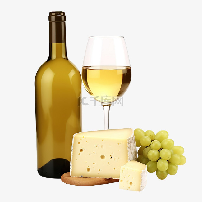 白葡萄酒瓶与奶酪