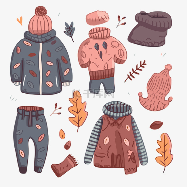 毛衣天气剪贴画秋季系列与冬季卡