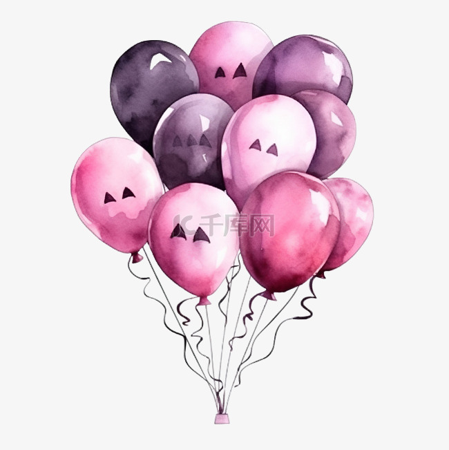 一堆水彩万圣节粉色气球派对