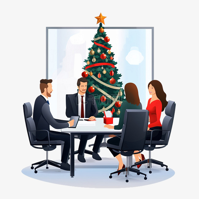 办公室商务会议室和圣诞树