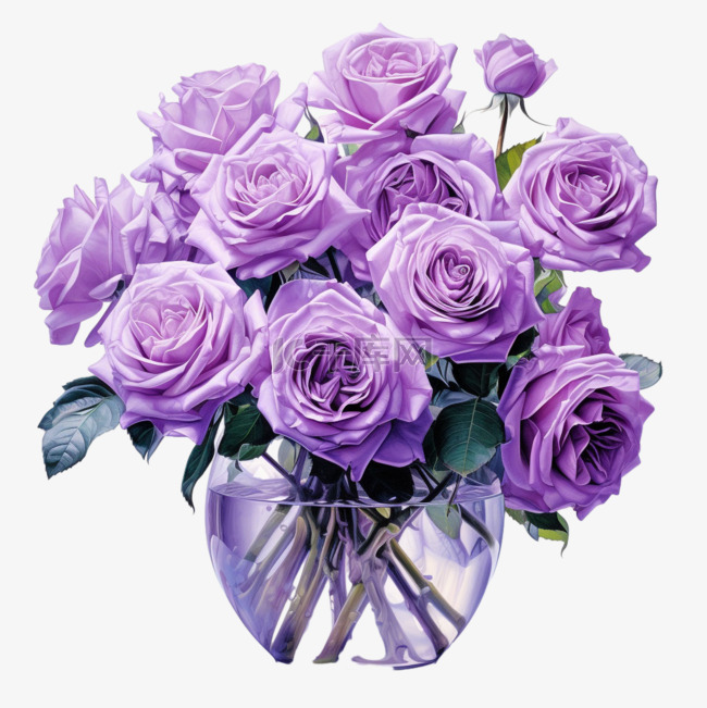 艺术紫色鲜花元素立体免抠图案