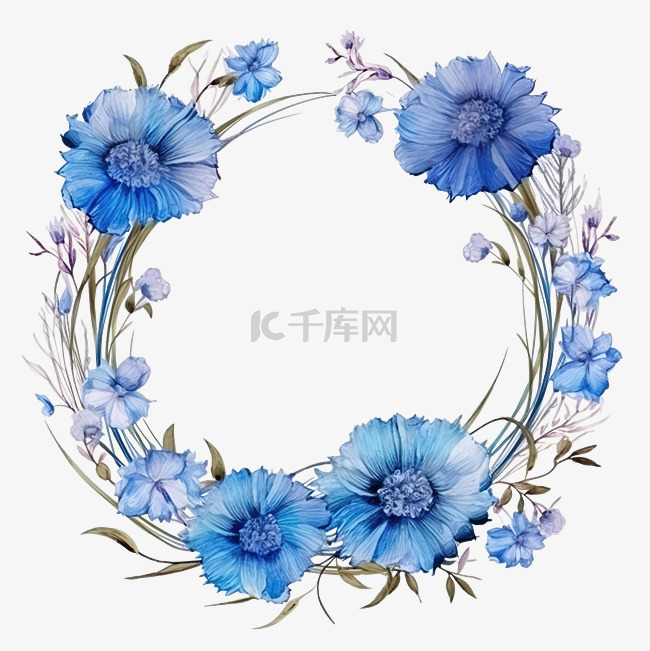 圆形框架与蓝色花朵矢车菊