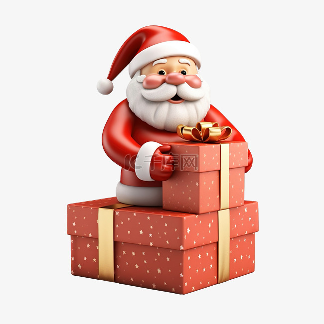 3d 插图圣诞老人需要和礼品盒