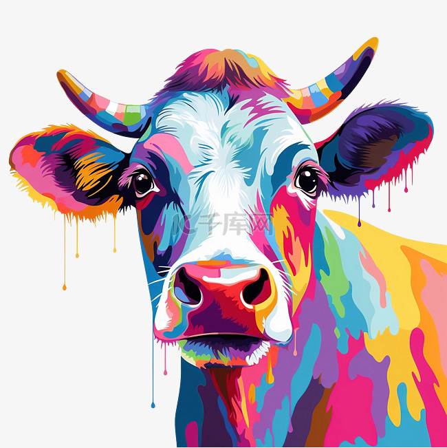 牛现代波普艺术风格彩色牛插图柔