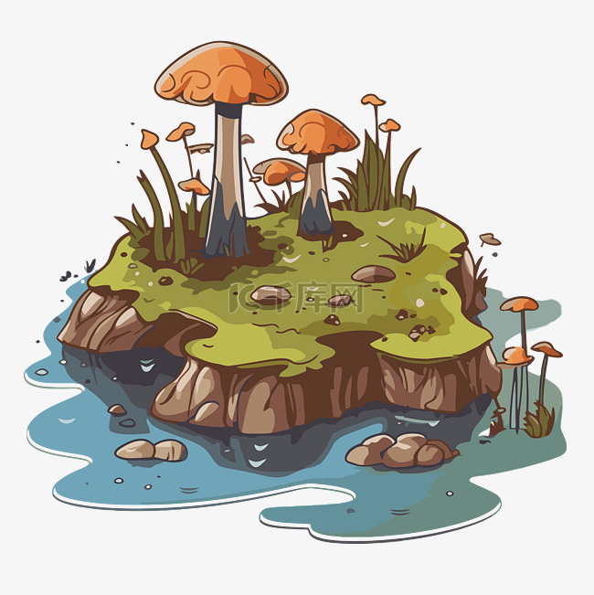 沼泽剪贴画卡通插图池塘顶部的岛