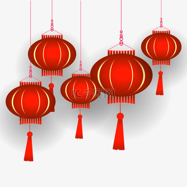 中国风格红色剪纸灯笼新春快乐春