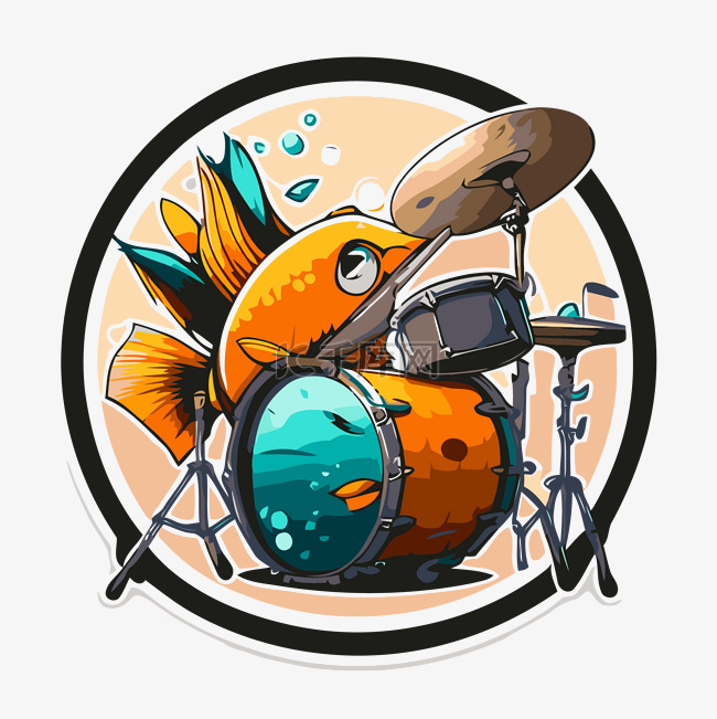 敲鼓的橙色鱼的角色 向量