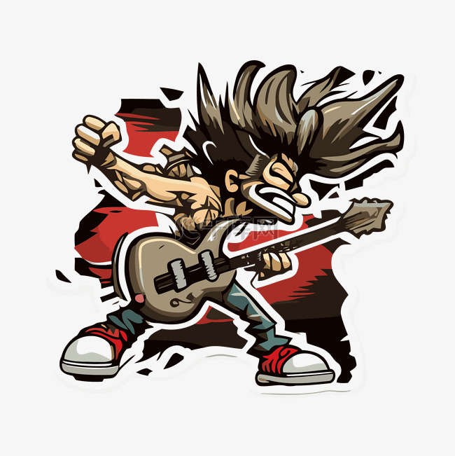 摇滚吉他手朋克卡通人物长发剪贴