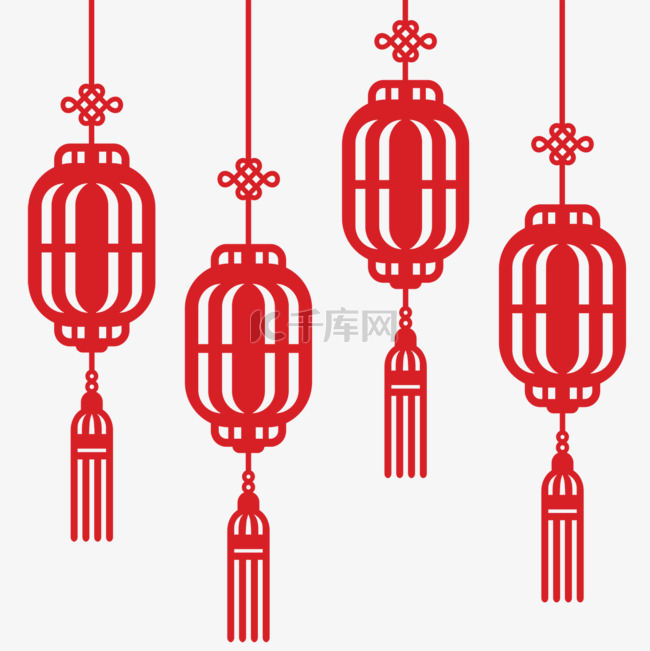 中国春节红色剪纸灯笼