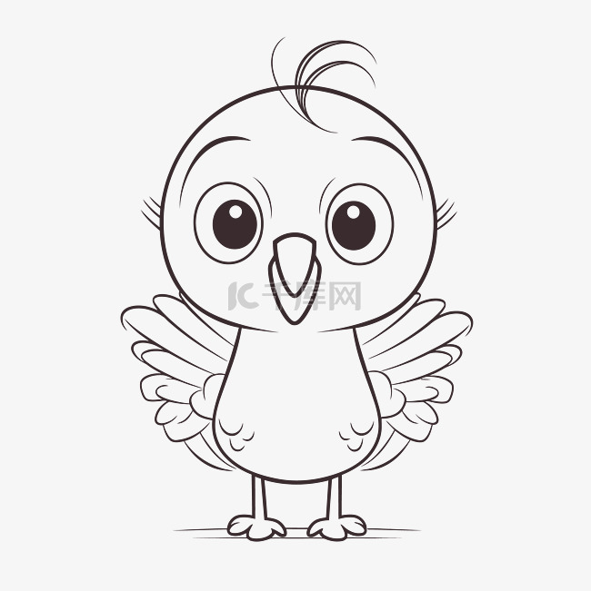 卡通可爱的小鸟着色页轮廓素描 