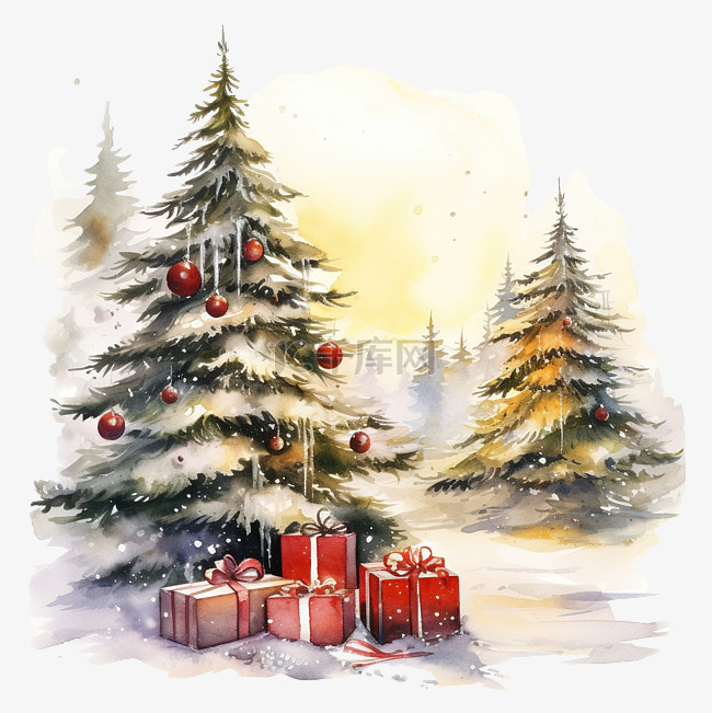圣诞树附近有雪人的快乐圣诞贺卡