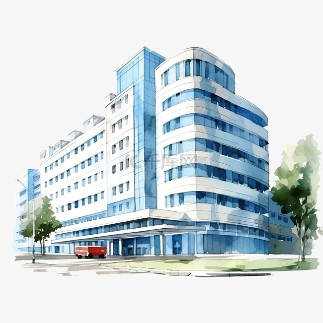 水彩画医院医疗