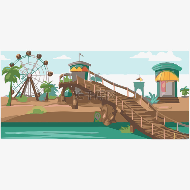 游乐园的木板路剪贴画卡通表示 