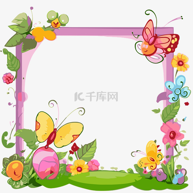 边框剪贴画复活节框架与蝴蝶和花
