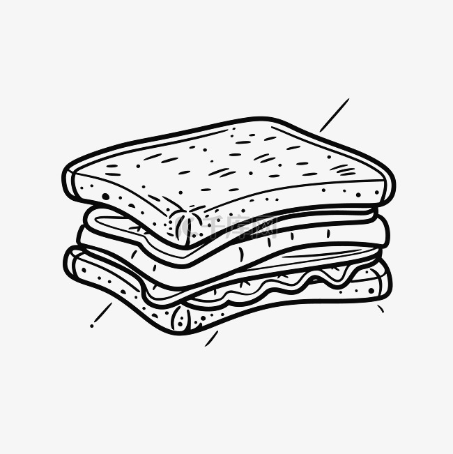 三明治轮廓素描的黑白插图 向量