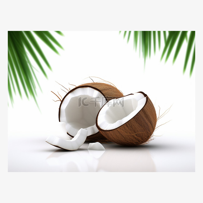 白色背景上孤立的 3d 椰子椰