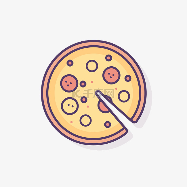 一片披萨，以平线风格的插图理念