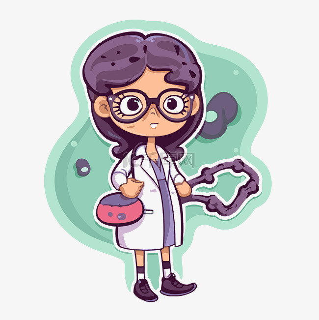 卡通戴眼镜的小女人站在实验室外