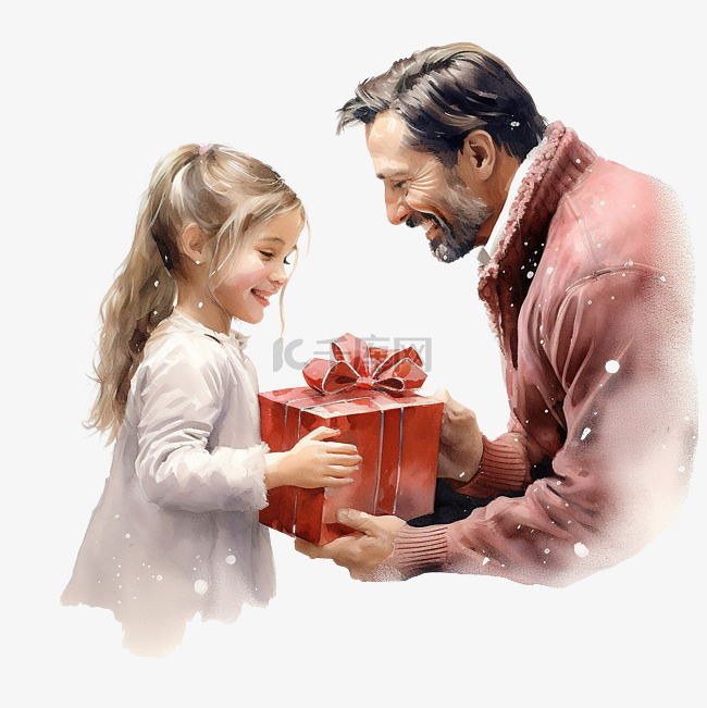 快乐的小女孩和她的父亲收到圣诞