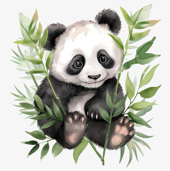 水彩画熊猫卡通png