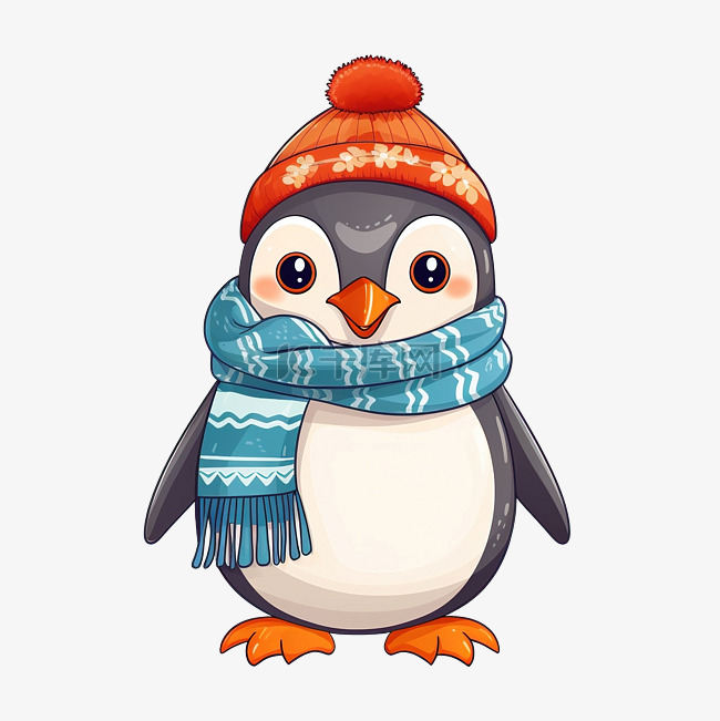 戴着冬帽和围巾的企鹅
