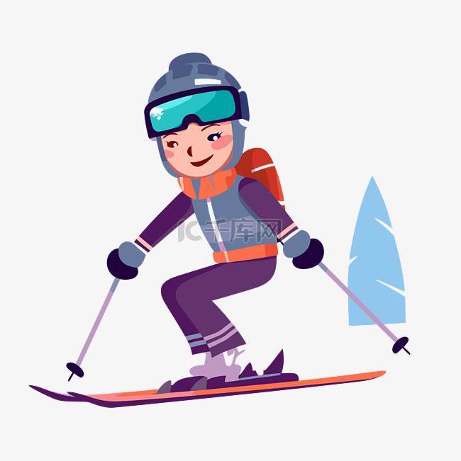 滑雪者女孩滑雪者在斜坡上滑雪的
