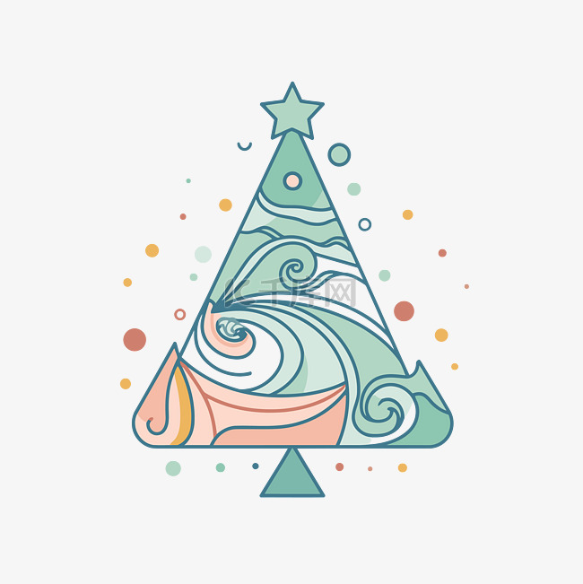 圣诞树与漩涡和星星设计矢量图