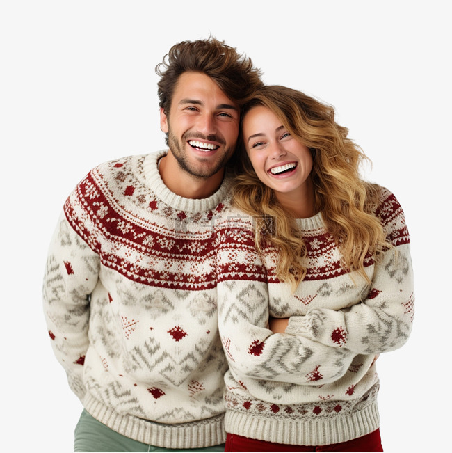 幸福的夫妇穿着圣诞毛衣在家享受
