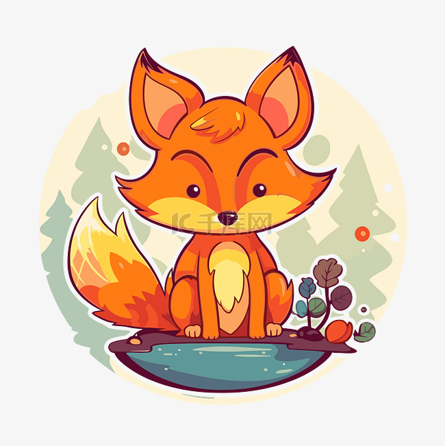 可爱的狐狸坐在水里剪贴画 向量