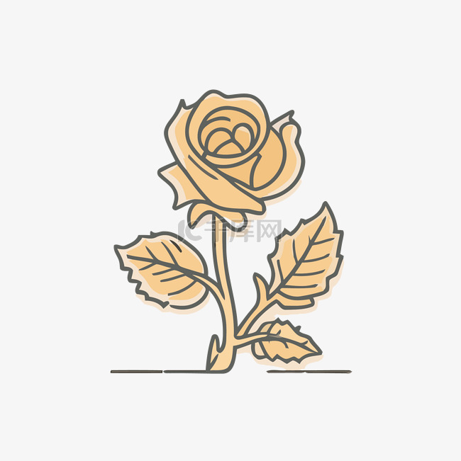 黄线插图绘制的单朵黄玫瑰 向量