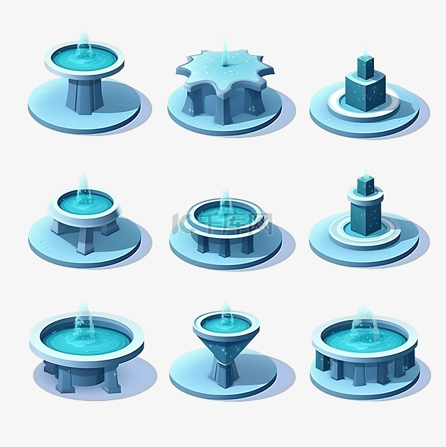 等距层叠圆形喷泉3D通用风景收