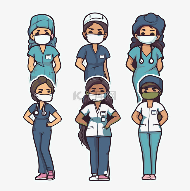 5 名不同的医疗职业女性，为医