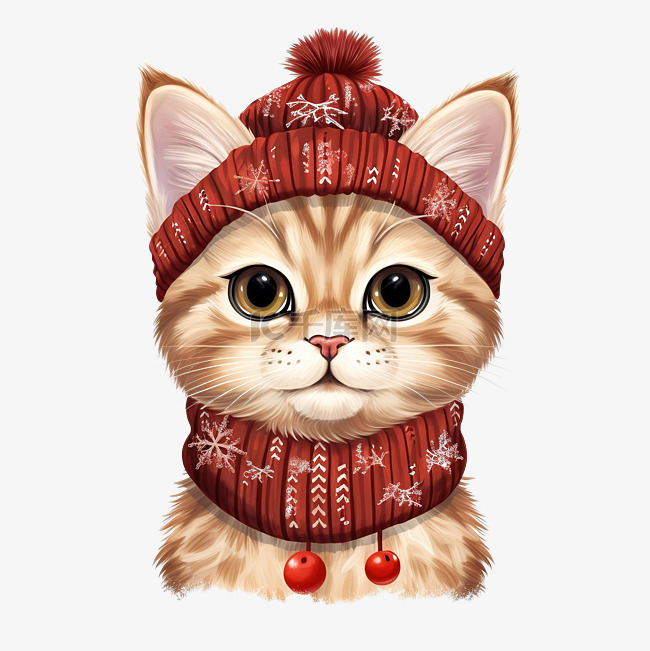 可爱的小猫穿着圣诞毛衣和鹿头带