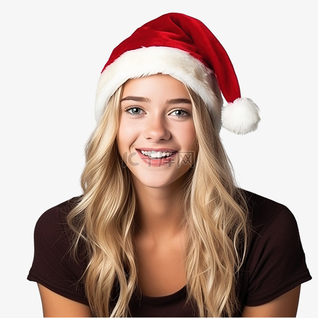 一个戴着圣诞老人帽子的金发女孩