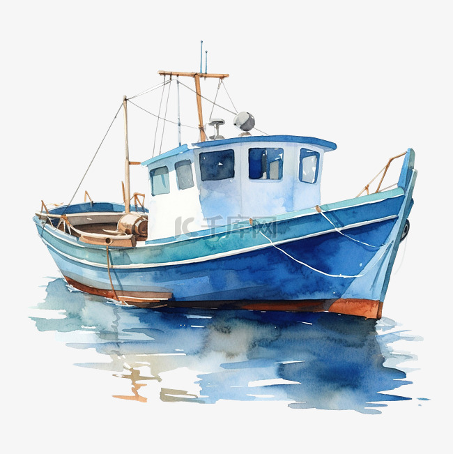 水彩漁船
