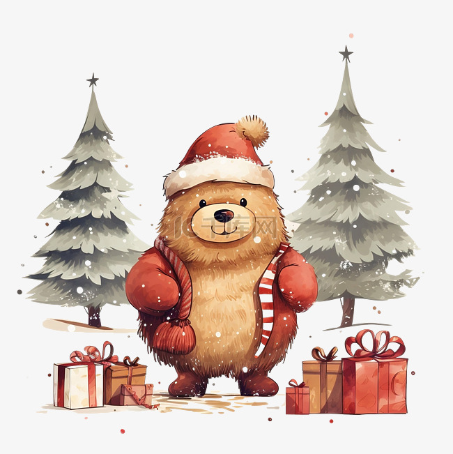圣诞快乐贺卡，上面有圣诞老人熊
