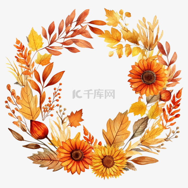 秋天的花环孤立的插图