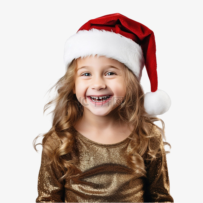 戴着圣诞帽的迷人小女孩在圣诞装