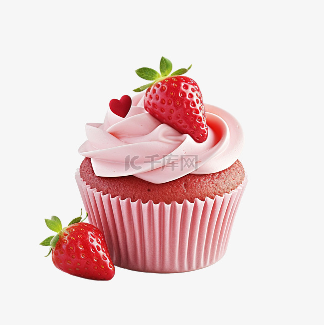 粉色蛋糕配草莓和心