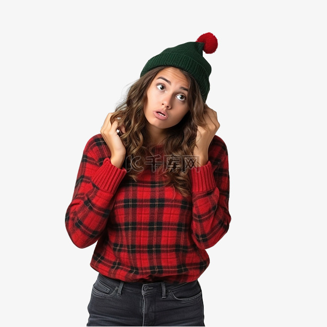 戴着圣诞帽的女孩心存疑虑，在没