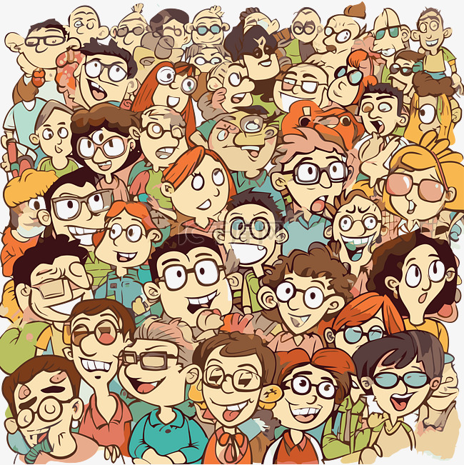 拥挤的剪贴画大卡通人群 向量素材图片免费下载-千库网