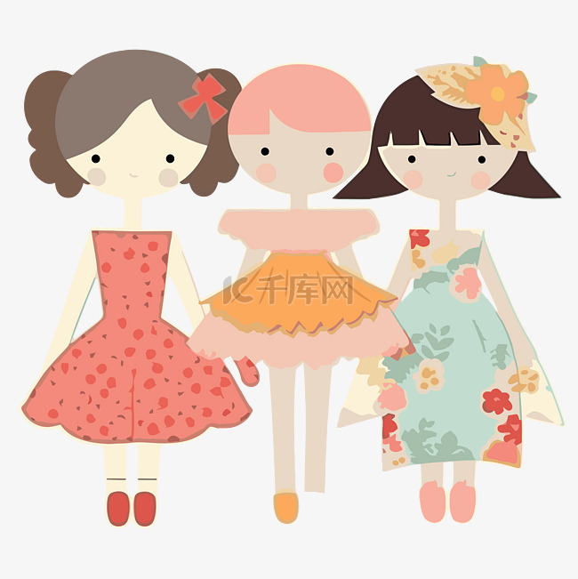 纸娃娃剪贴画 三个穿着裙子的女