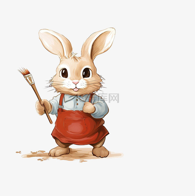 彩色书兔子或拿着画笔的兔子画家