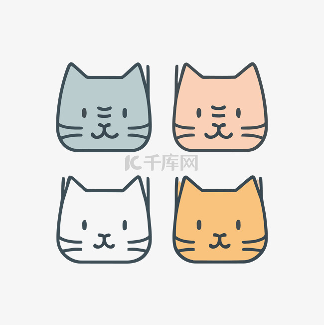 四种不同颜色的不同猫图标 向量