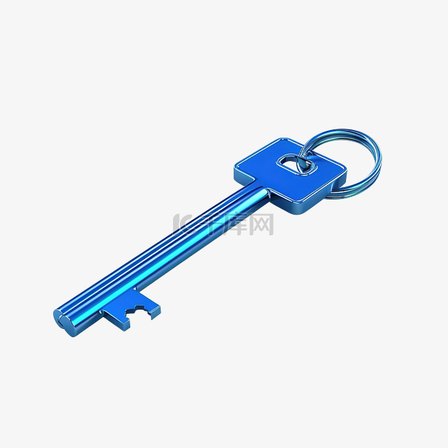 3d 渲染蓝色钥匙隔离