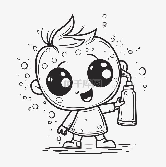 可爱的卡通宝宝拿着洗发水瓶轮廓