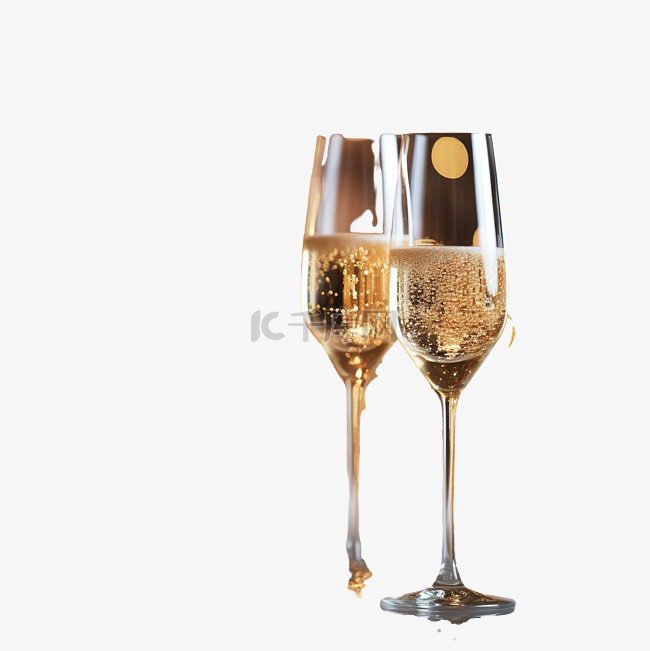 装饰圣诞桌上的香槟杯，具有散景
