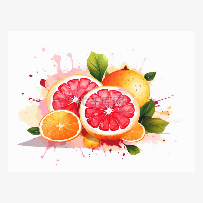 数字艺术的葡萄柚和橙色图形插图